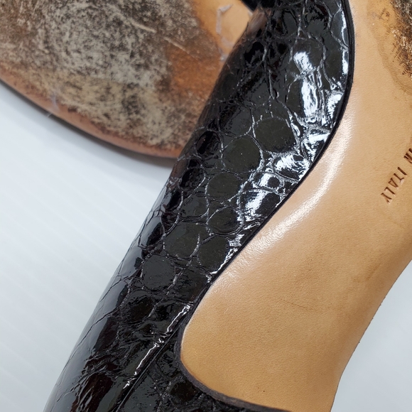 SOLD Salvatore Ferragamo 🐊 Croc Embossed Black Patent Low Heels Comfortable - Picture 4 of 12